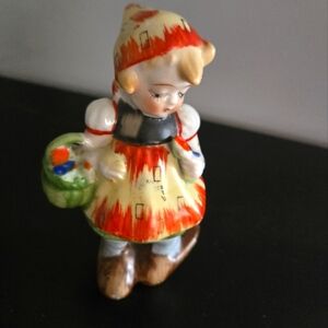 Vintage Hand Painted Occupied Japan Porcelain Girl With Moms Slippers Figurine